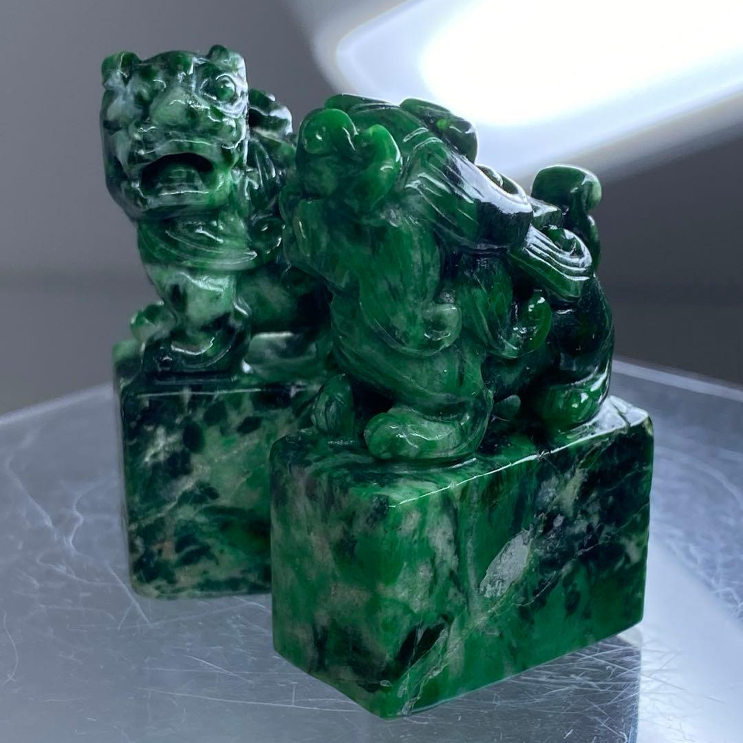 本翡翠　獅子印材一対　90g 東Y7-0212ア㉜タニチ