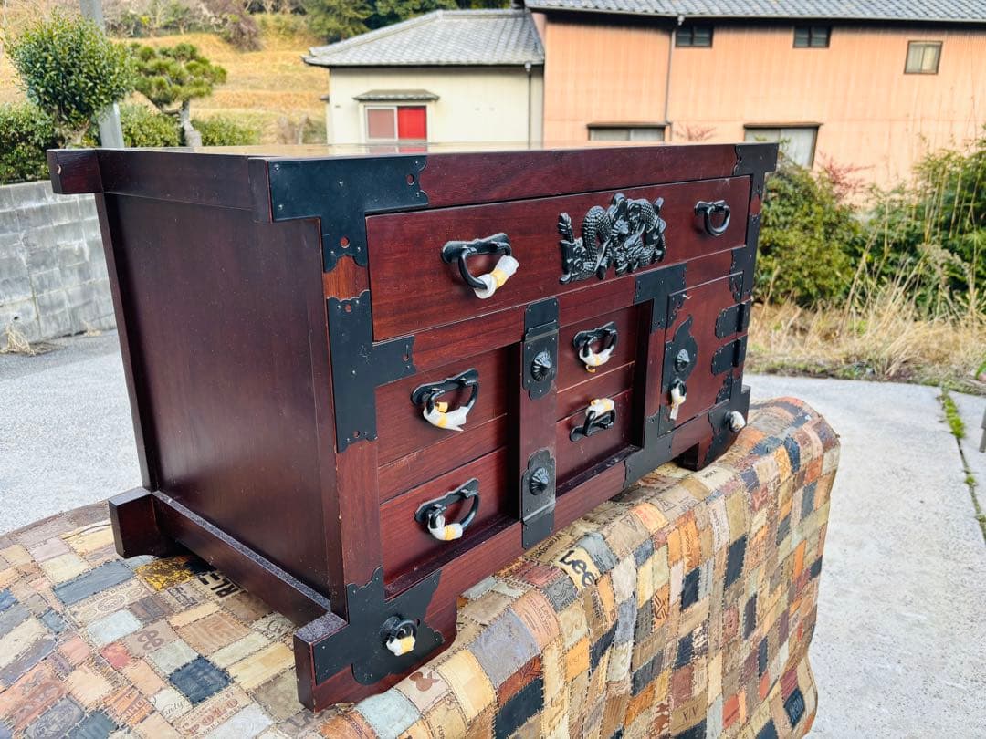 M28★車箪笥★レトロ 民芸家具 収納家具 からくり車タンス 箪笥隠し引き付き