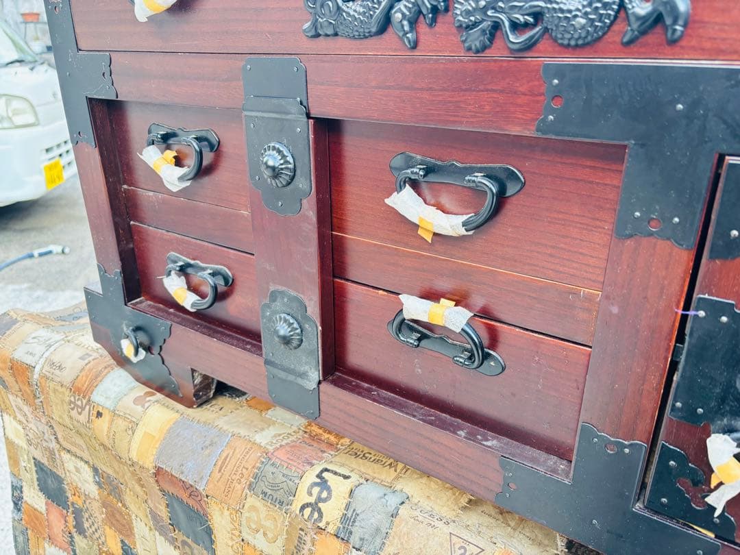 M28★車箪笥★レトロ 民芸家具 収納家具 からくり車タンス 箪笥隠し引き付き