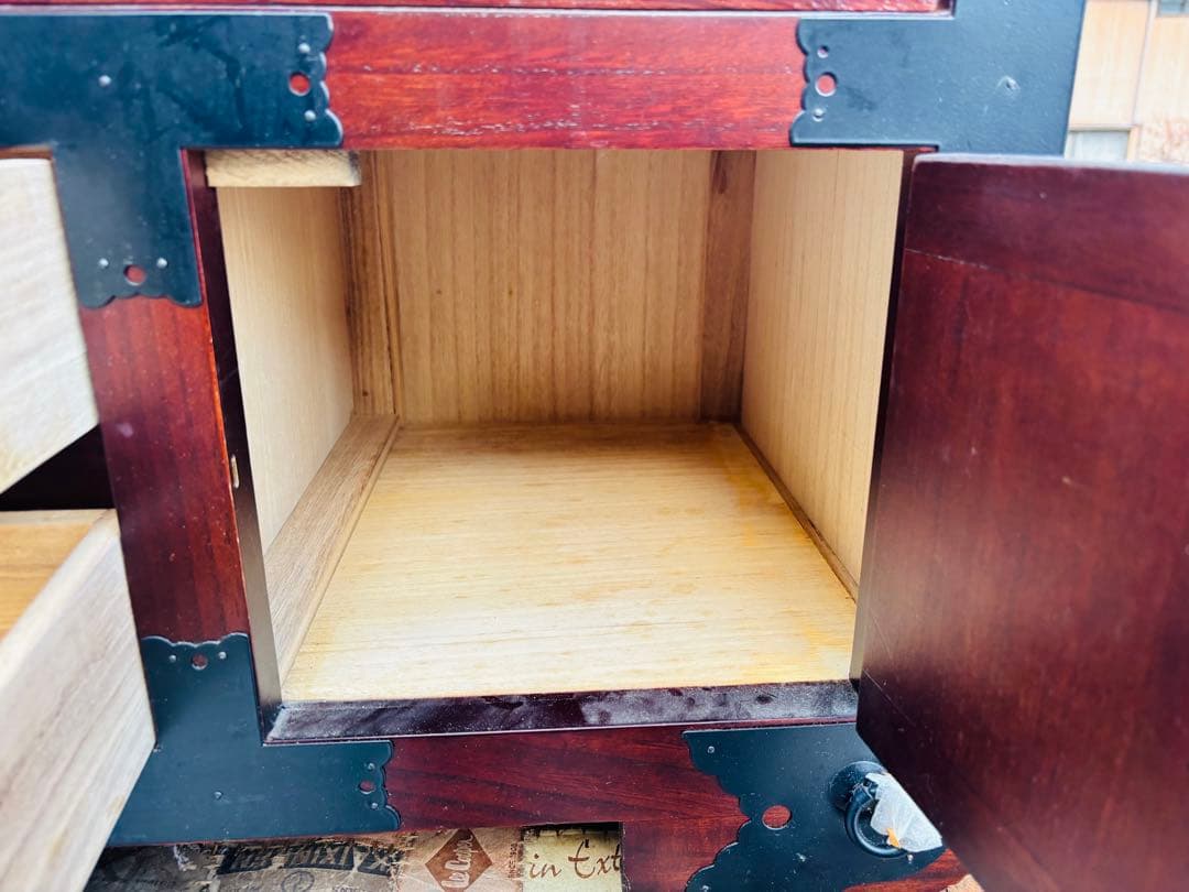 M28★車箪笥★レトロ 民芸家具 収納家具 からくり車タンス 箪笥隠し引き付き