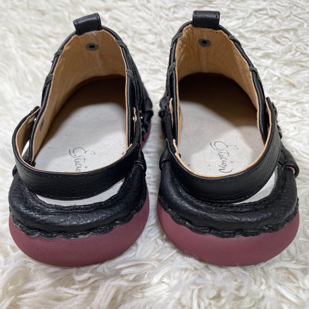 エスタシオン　未使用級　グルグルモチーフ 2wayサボサンダル　レザー　L 黒