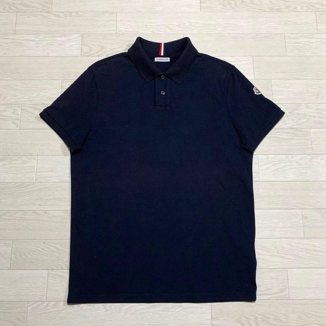 MONCLER 襟トリコライン　ワッペン　M ネイビー ポロシャツ　4S483