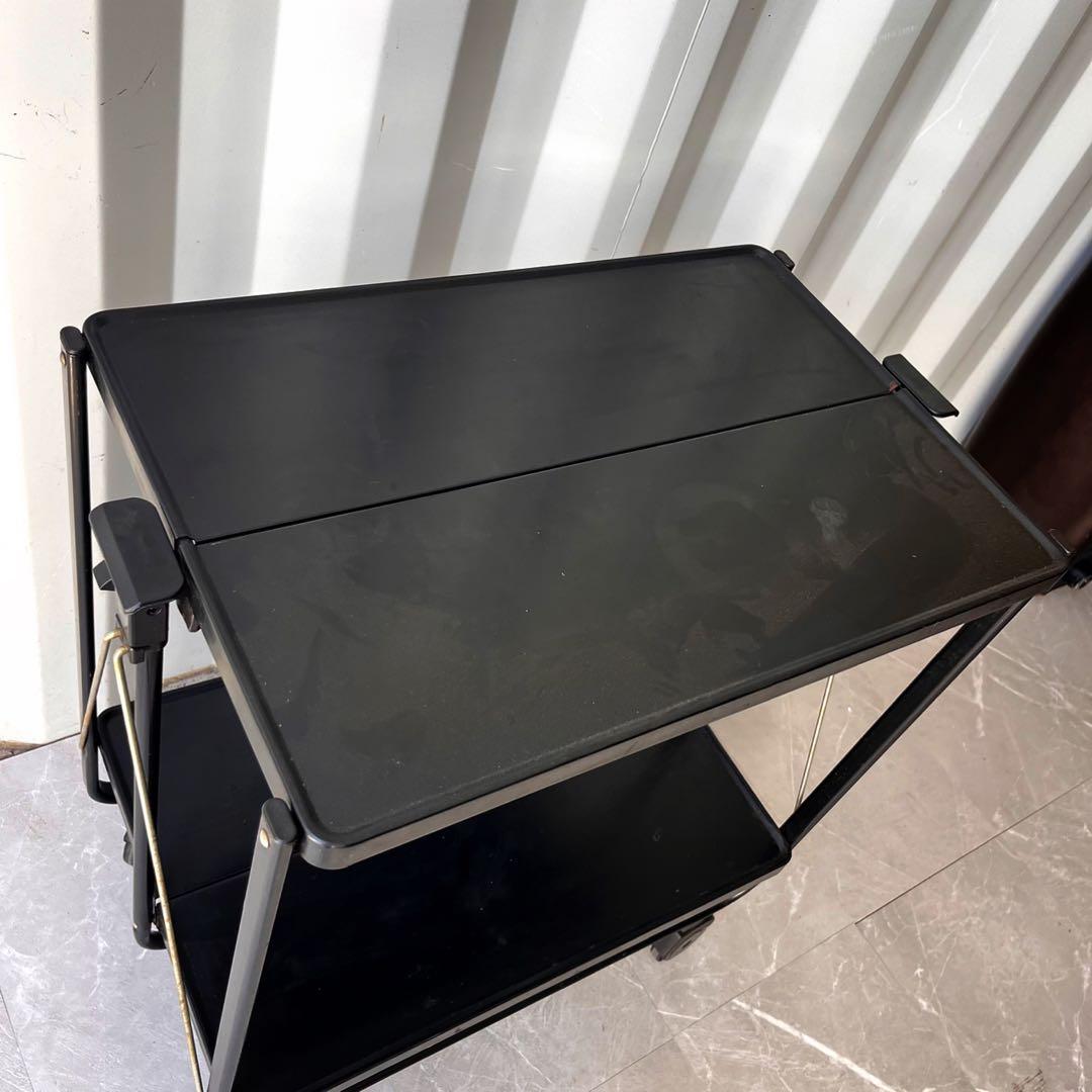 取付無料！ライフハイト 折りたたみ式サイドカート ブラックスチールキッチンワゴン