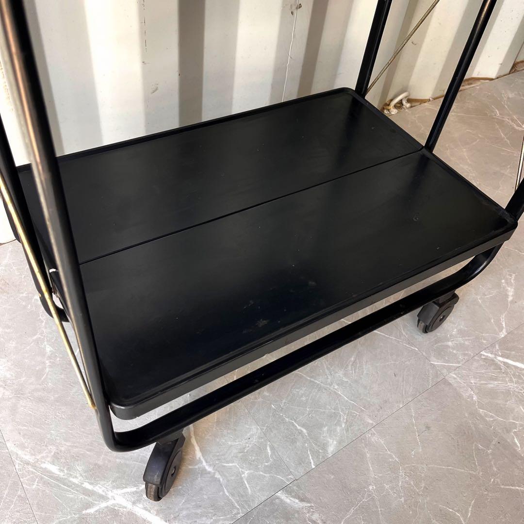 取付無料！ライフハイト 折りたたみ式サイドカート ブラックスチールキッチンワゴン