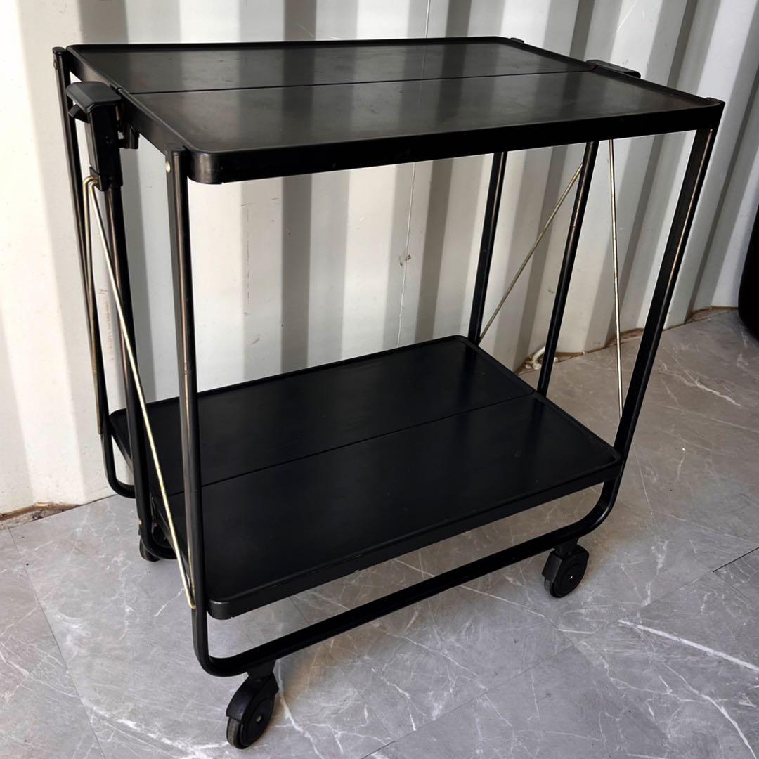 取付無料！ライフハイト 折りたたみ式サイドカート ブラックスチールキッチンワゴン