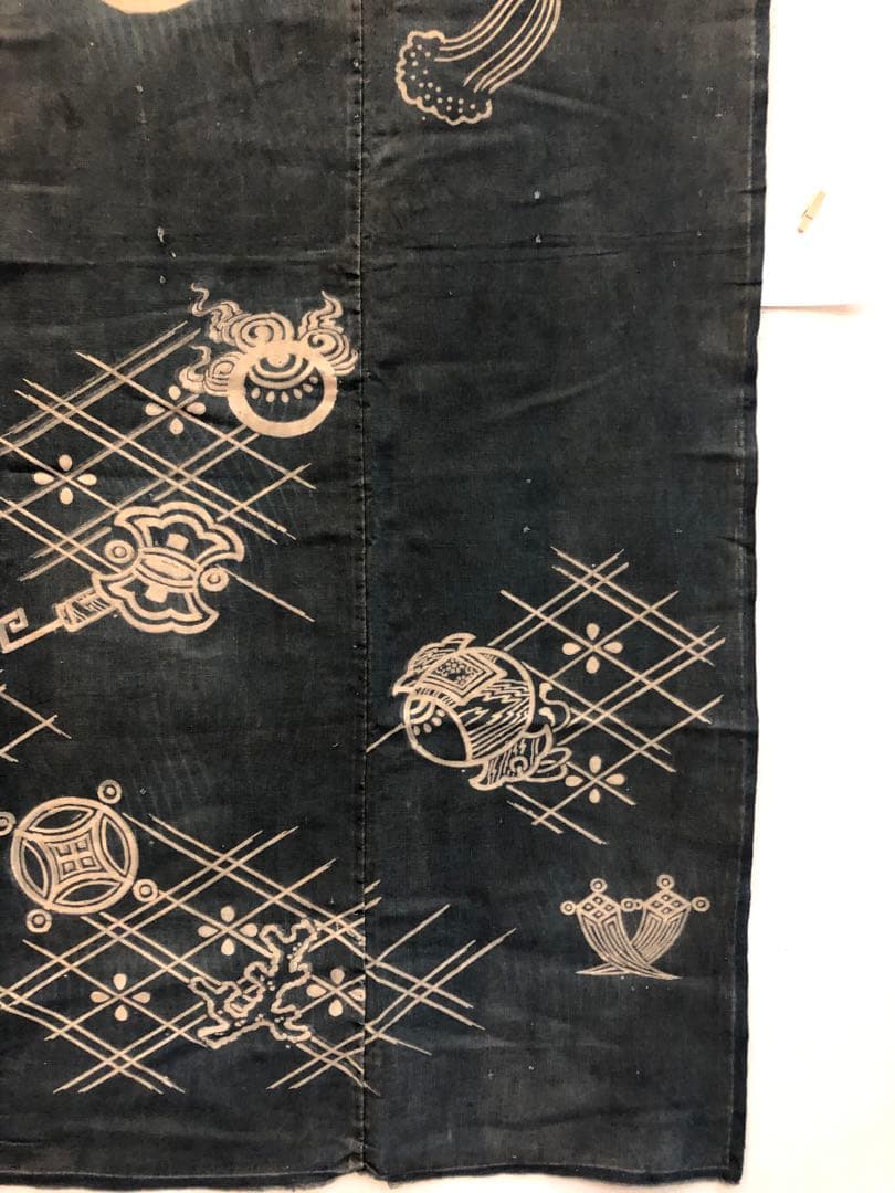 藍染三巾加賀のれん時代物木綿古布　ソ-126