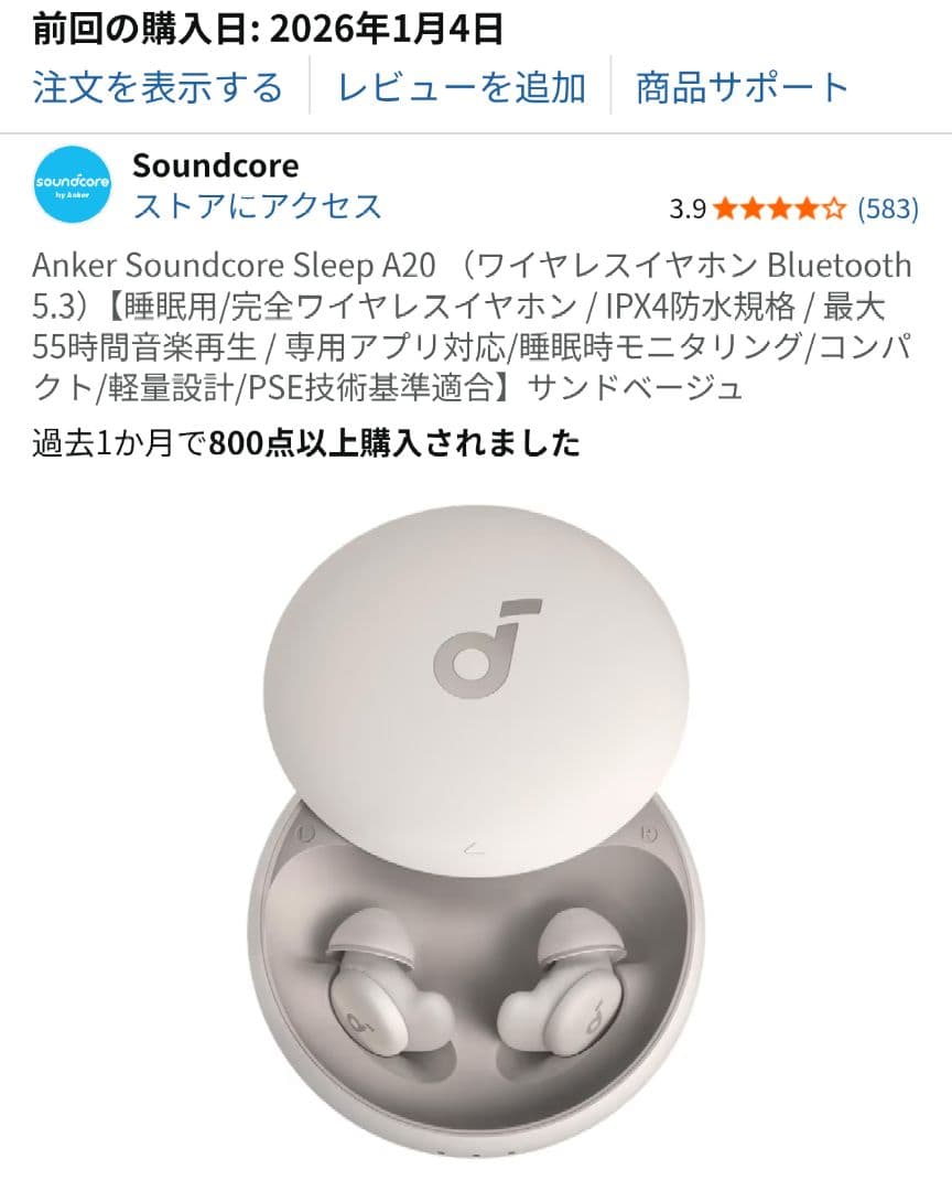 イヤホン Anker Soundcore Sleep A20