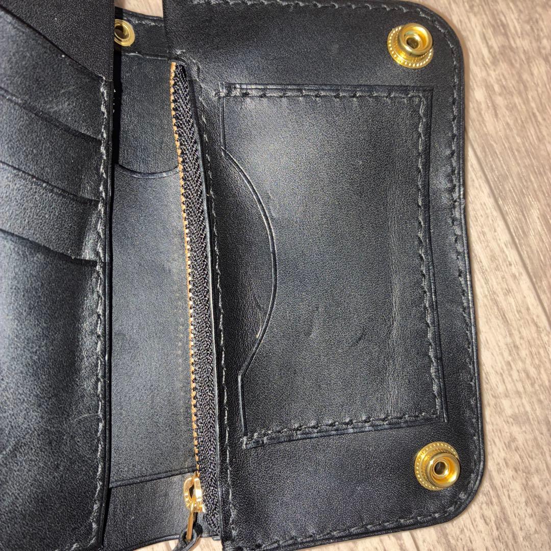 イタリアンレザー　ミドルトラッカーウォレット　真鍮　黒ステッチ　タイプB