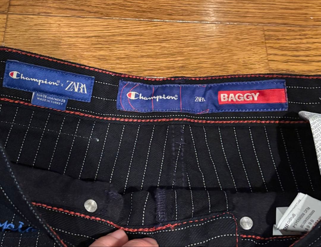 [中古]CHAMPION × ZARA ストライプ バギーフィットジーンズ 36