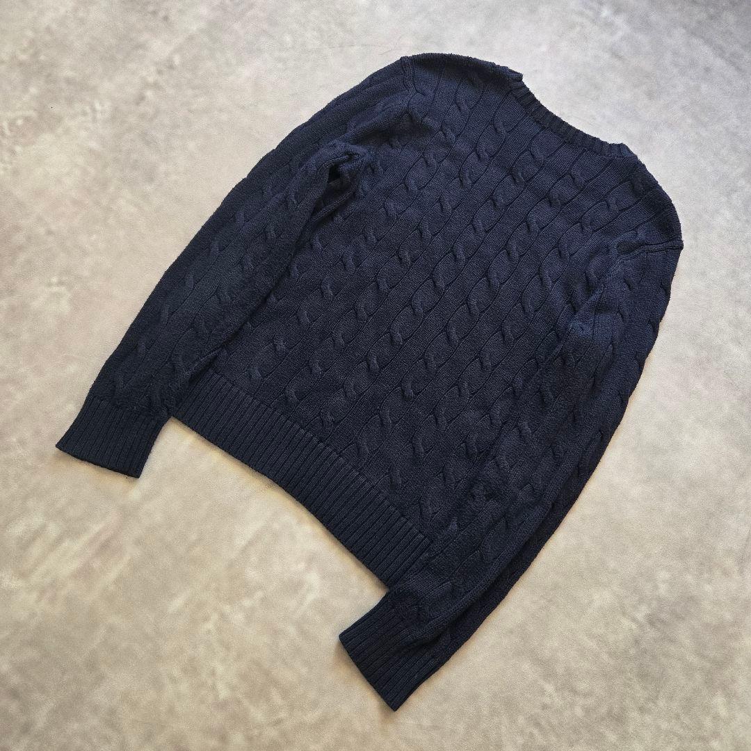 00sビンテージ ラルフローレン ロゴ刺繍 コットン ケーブルニット S 紺