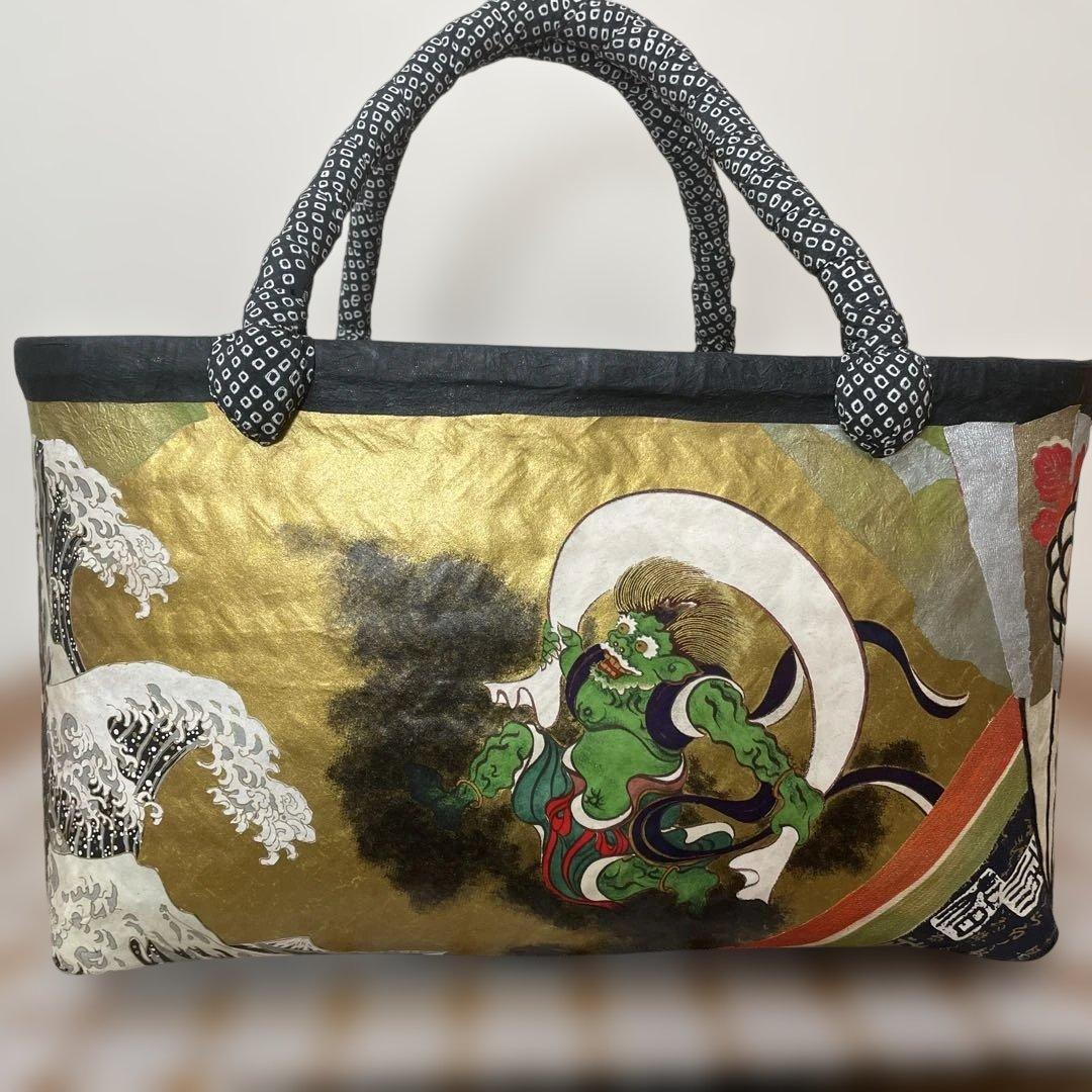 一閑張りバッグ⑩風神雷神