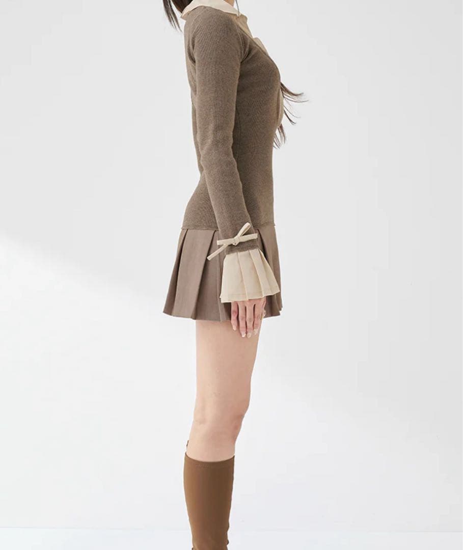 ダーリッチ　シャツドッキングプリーツミニワンピース F-L