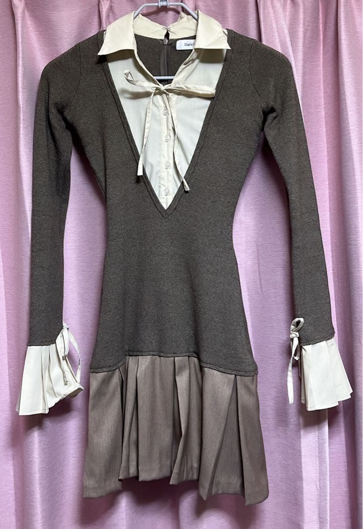 ダーリッチ　シャツドッキングプリーツミニワンピース F-L