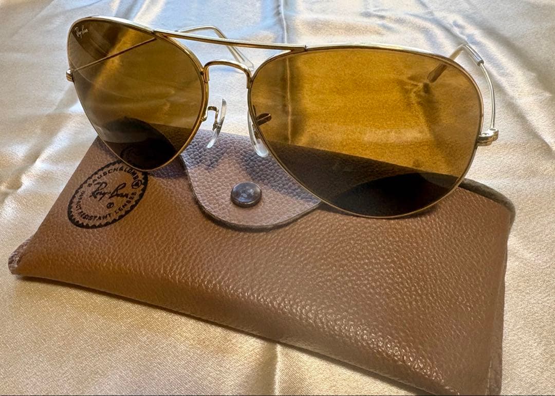 Ray-Ban ティアドロップ サングラス 62□14 ゴールド ブラウンレンズ