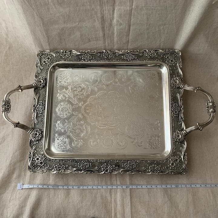 アンティーク調　シルバープレート　 足つきトレイ　サルヴァ　お盆　ヴィンテージ