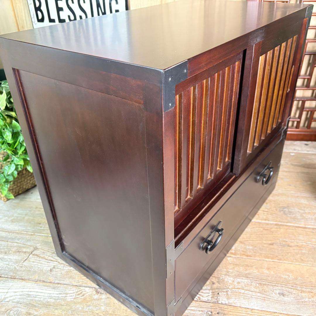 訳あり品！【81】民芸家具木製桐材無垢引き戸チェストタンス木製収納家具和室和風