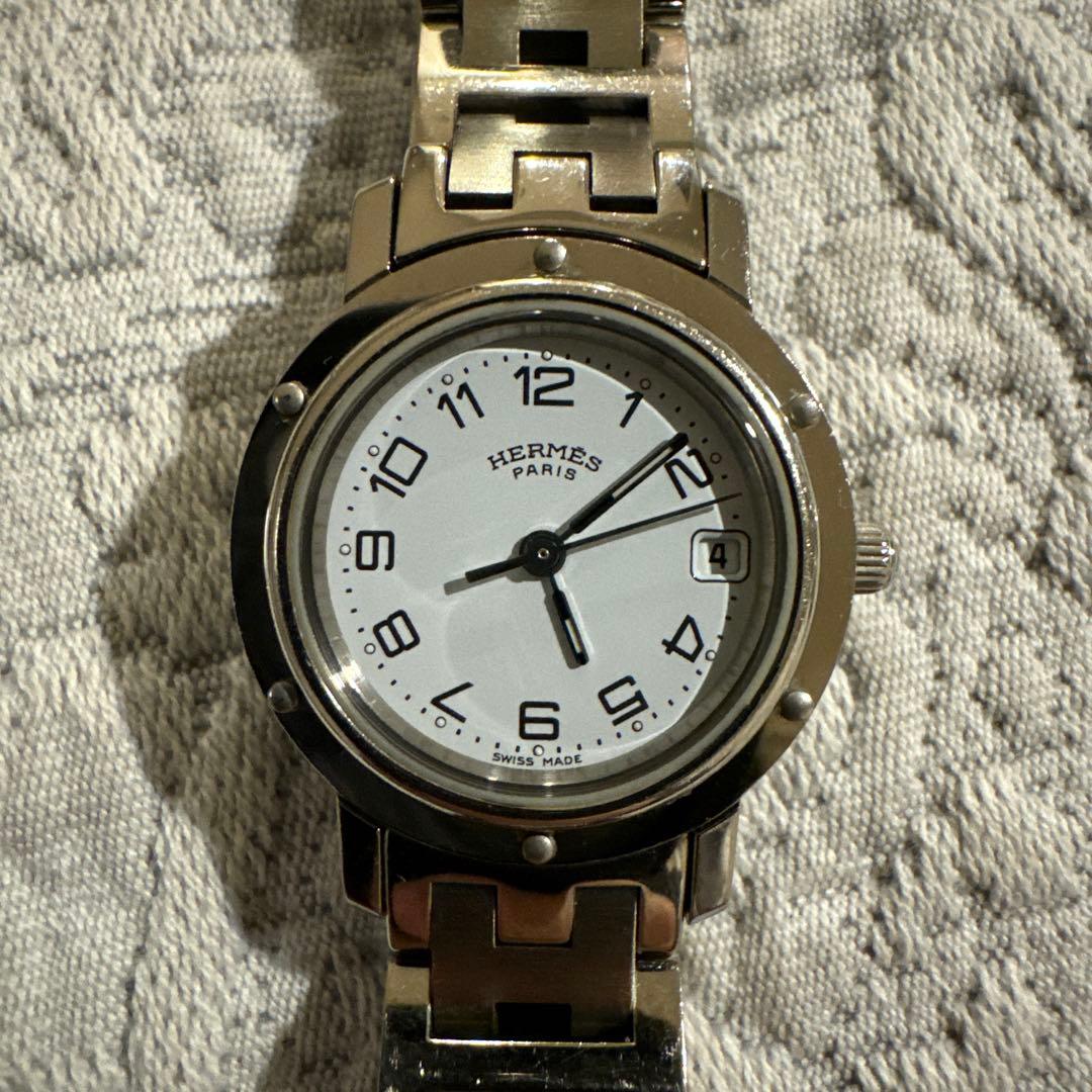 HERMES 時計 ステンレススチール 白　クリッパー　エルメス