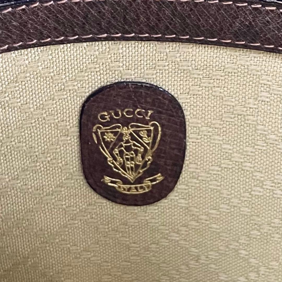 美品 グッチ PVC 2WAY ショルダーバッグ GG柄 ロゴ型押し ブラウン