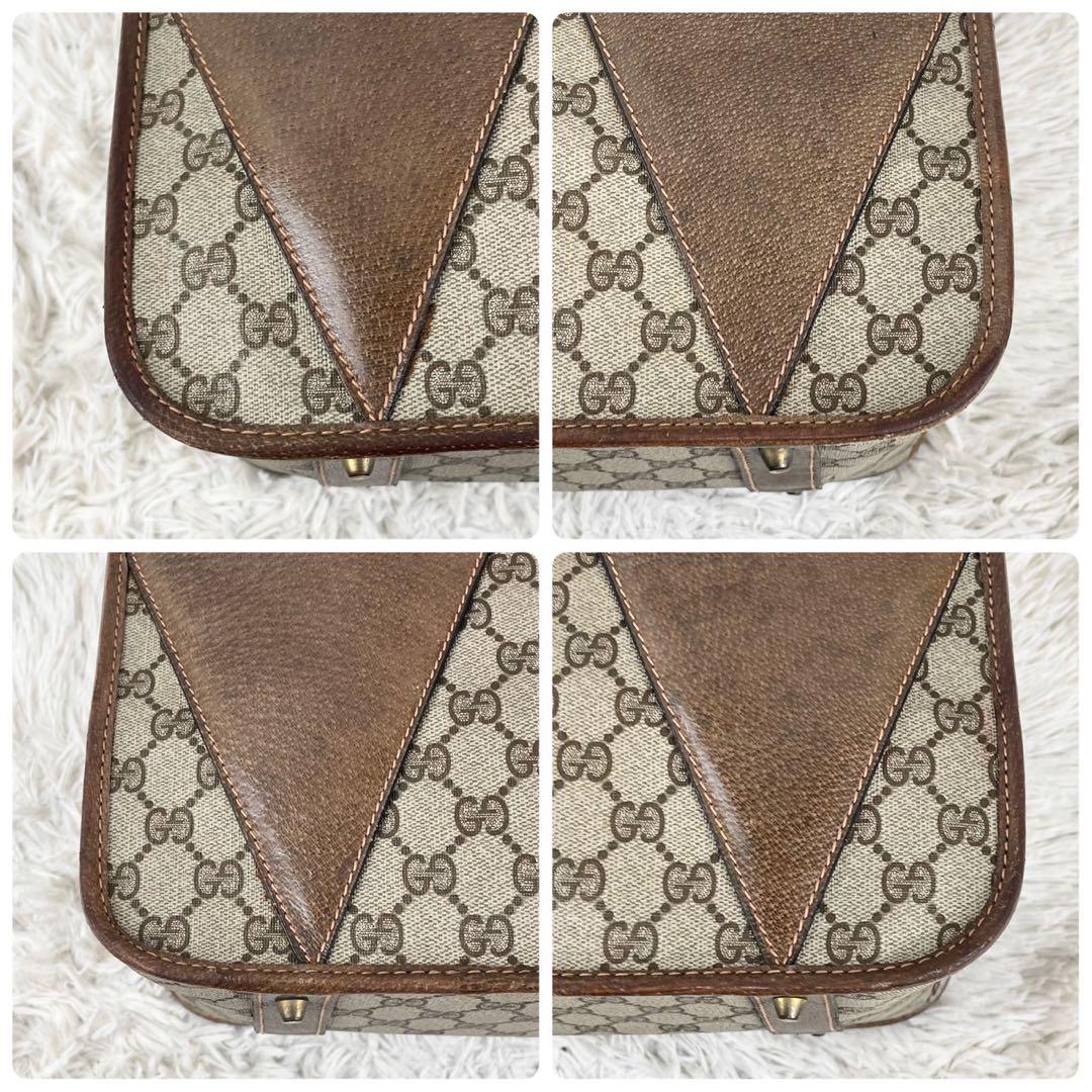 美品 グッチ PVC 2WAY ショルダーバッグ GG柄 ロゴ型押し ブラウン