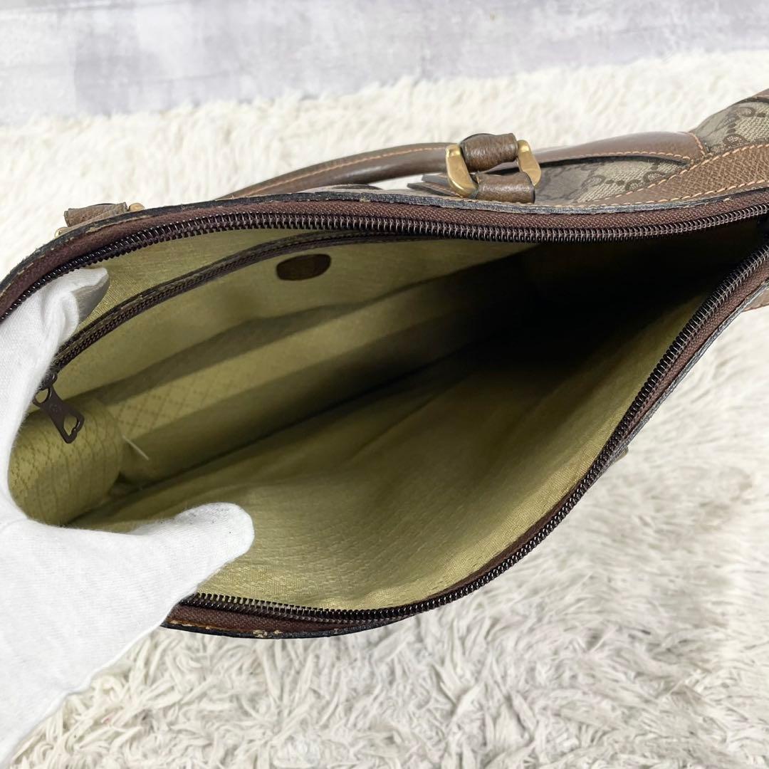美品 グッチ PVC 2WAY ショルダーバッグ GG柄 ロゴ型押し ブラウン