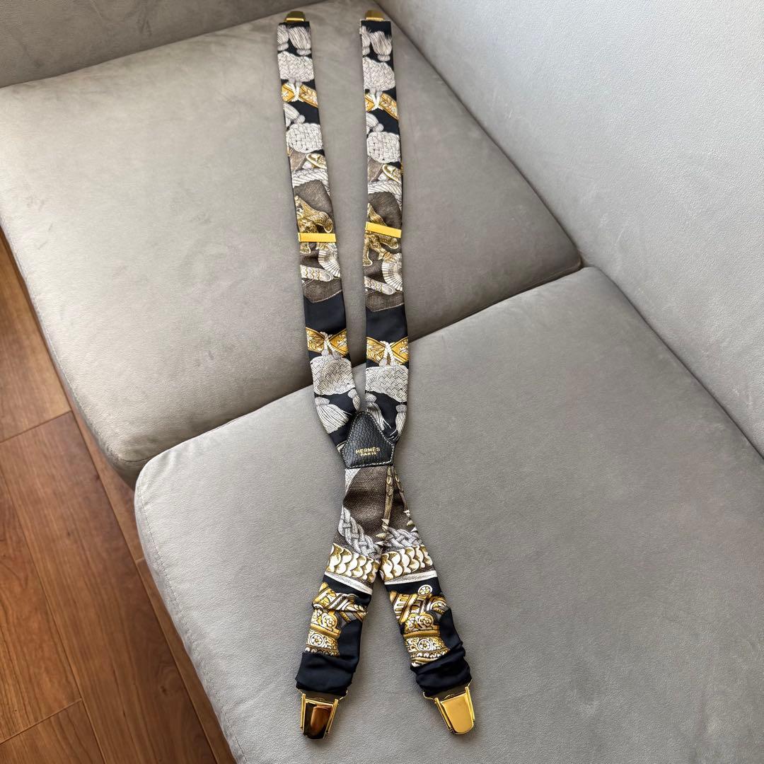 エルメス サスペンダー シルク ツイリー ゴールド 金具