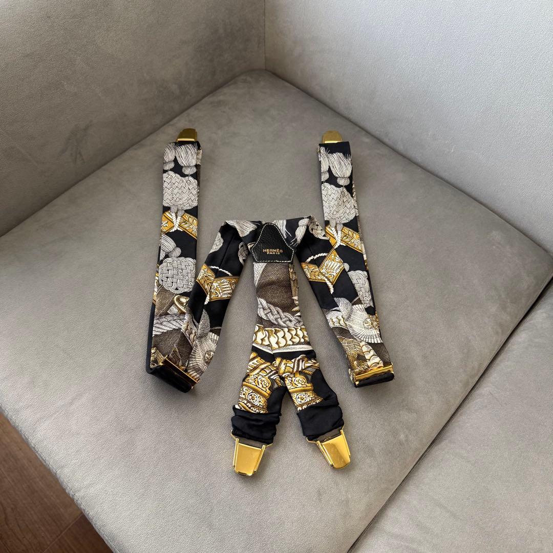 エルメス サスペンダー シルク ツイリー ゴールド 金具