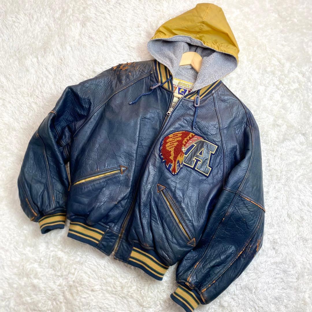 AVIREX ラムレザー スタジャン インディアントマホークス　ライナー付き