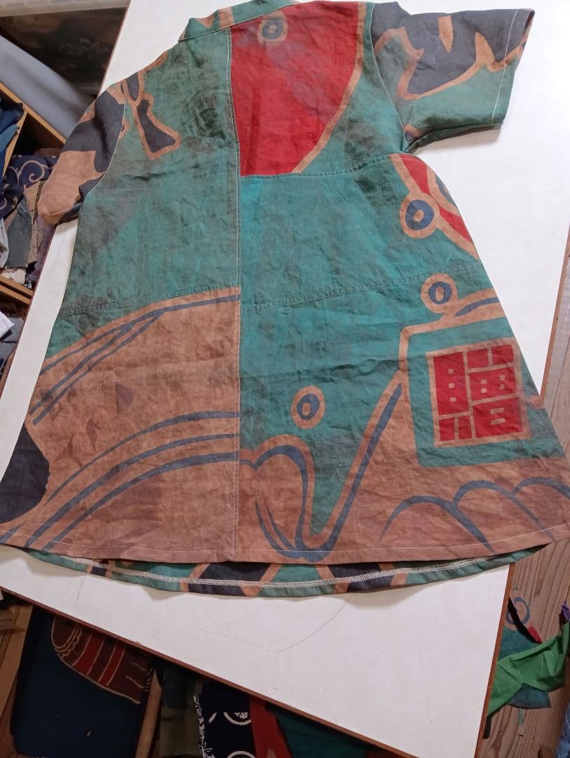 ★専用★大漁旗チュニック★柿渋ムラ染め★ロールカラー★