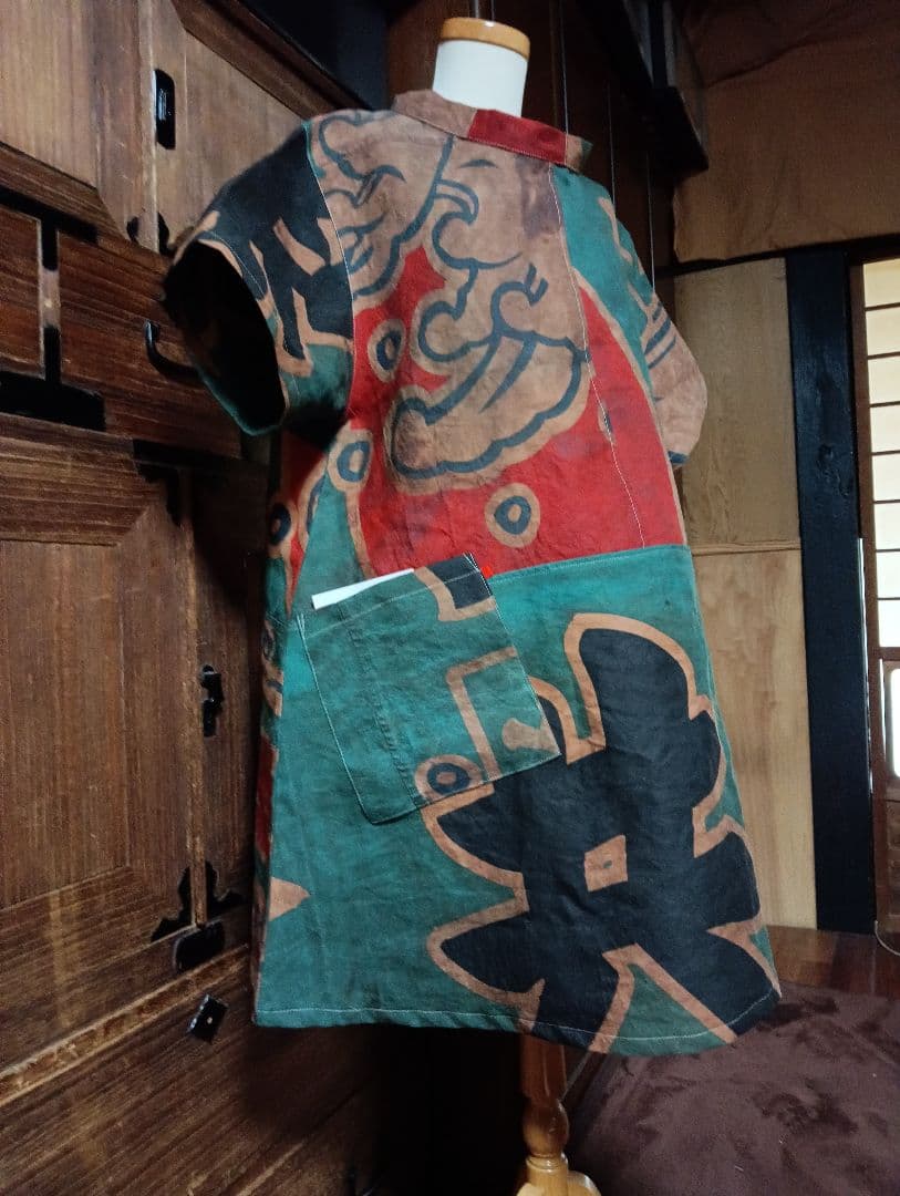 ★専用★大漁旗チュニック★柿渋ムラ染め★ロールカラー★