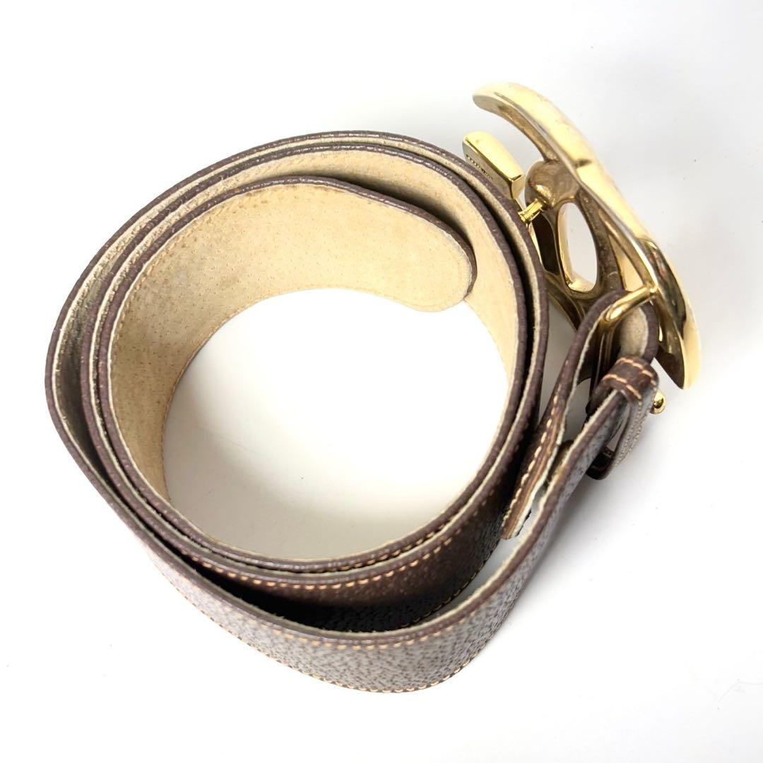 GUCCI グッチ ベルト インターロッキング ゴールド ブラウン レザー.