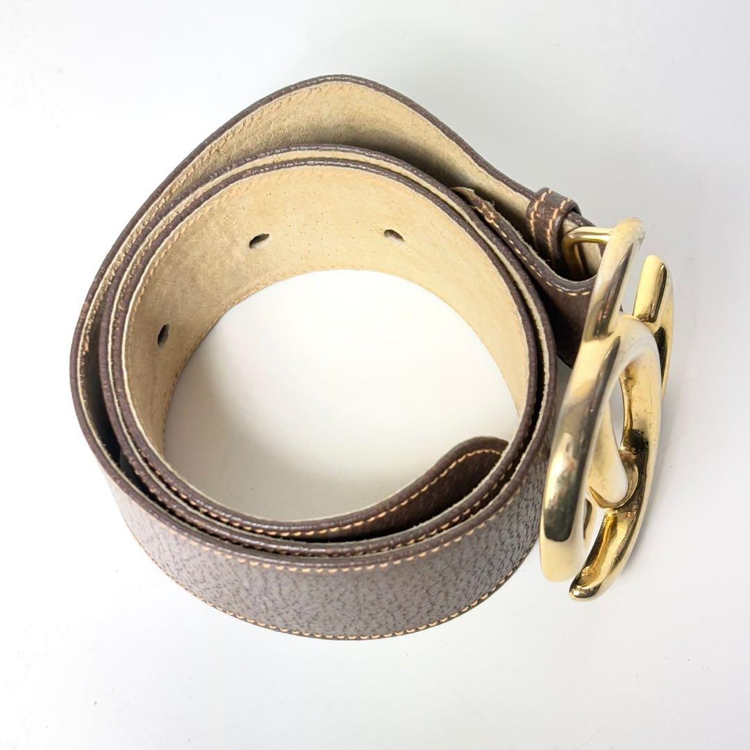 GUCCI グッチ ベルト インターロッキング ゴールド ブラウン レザー.