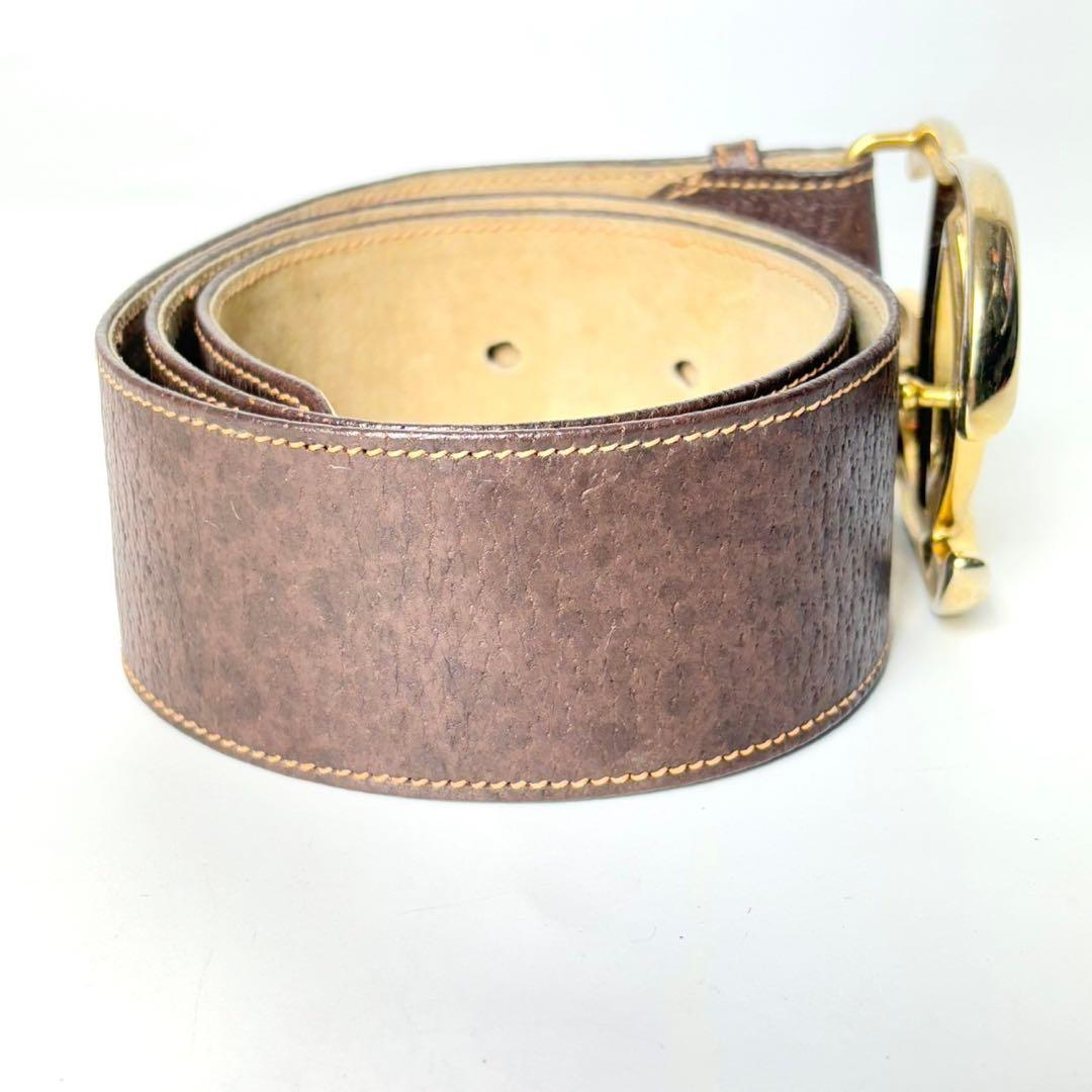 GUCCI グッチ ベルト インターロッキング ゴールド ブラウン レザー.