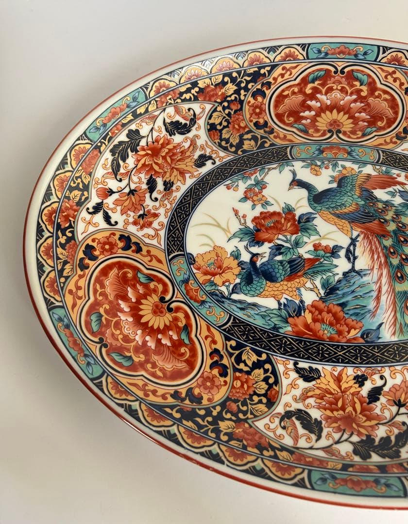 有田焼 丸今窯 古伊万里 孔雀絵 大皿 豪華絢爛 飾り皿 花鳥 牡丹 色絵 美品