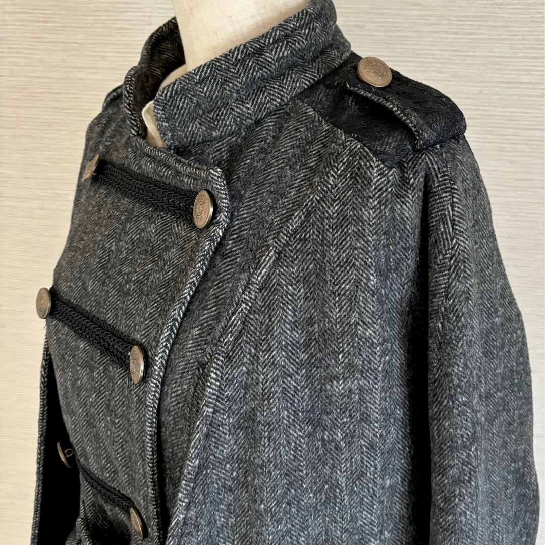 【試着のみ】アクシーズファム ナポレオン マント風コート ヘリンボーン グレーM