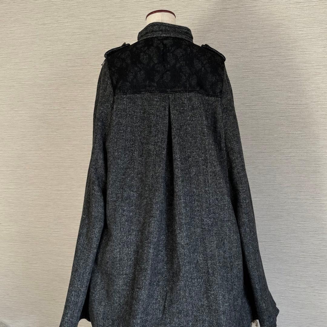 【試着のみ】アクシーズファム ナポレオン マント風コート ヘリンボーン グレーM