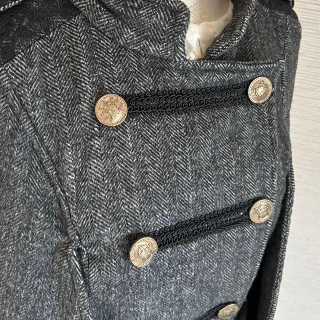 【試着のみ】アクシーズファム ナポレオン マント風コート ヘリンボーン グレーM