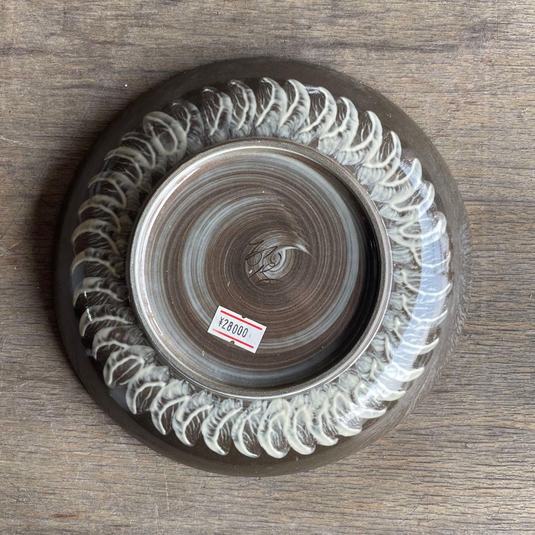 送料無料　十三代　横石臥牛　秀逸作　白鷺図　飾皿　現川焼　額皿　陶額