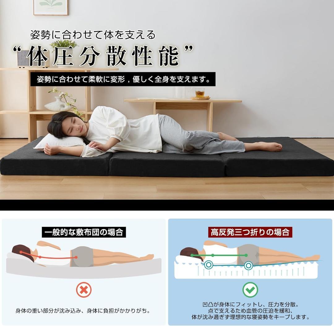 シングル 三つ折り マットレス 【硬め190N 厚さ10cm】 高