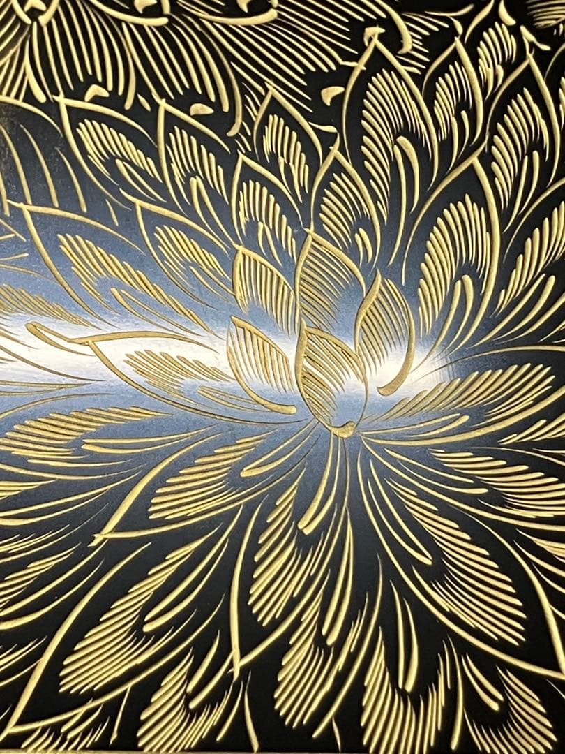 輪島塗　着本堅地　 菊彫り　木製　トレイ　未使用　B2167