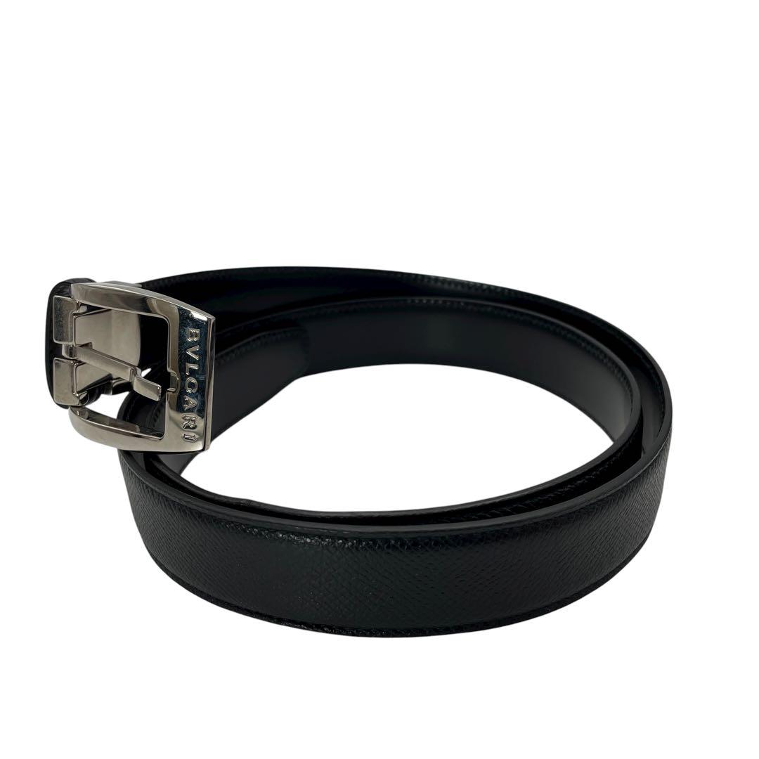 美品 BVLGARI ブルガリ レザー ブラック ロゴバックル シルバー