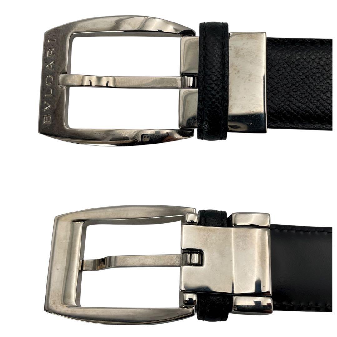 美品 BVLGARI ブルガリ レザー ブラック ロゴバックル シルバー