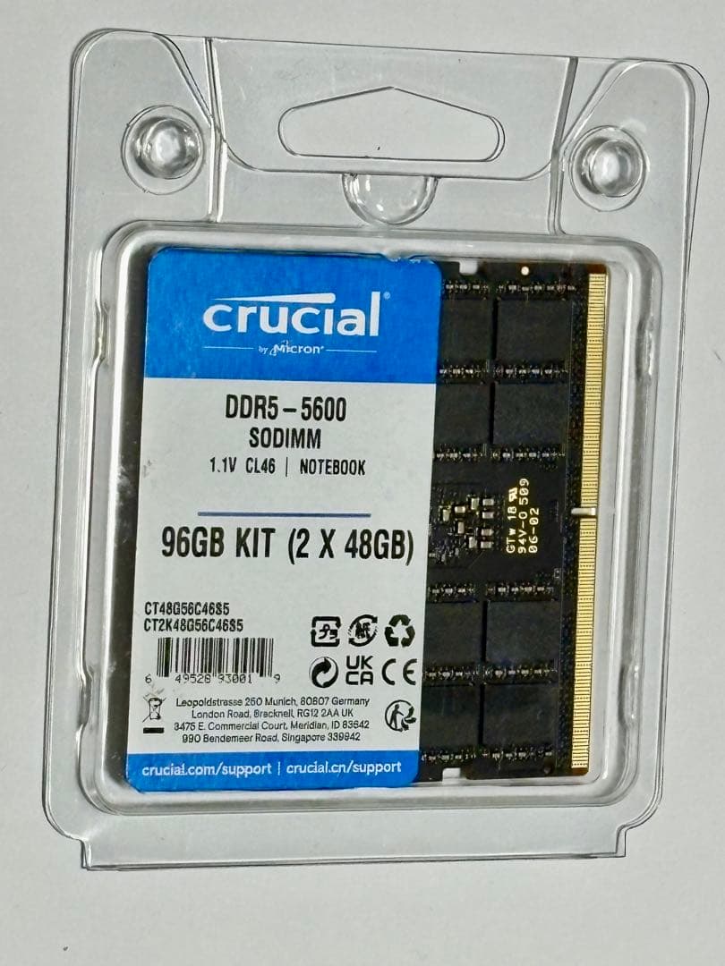 crucial DDR5-5600 SODIMM 96GBキット