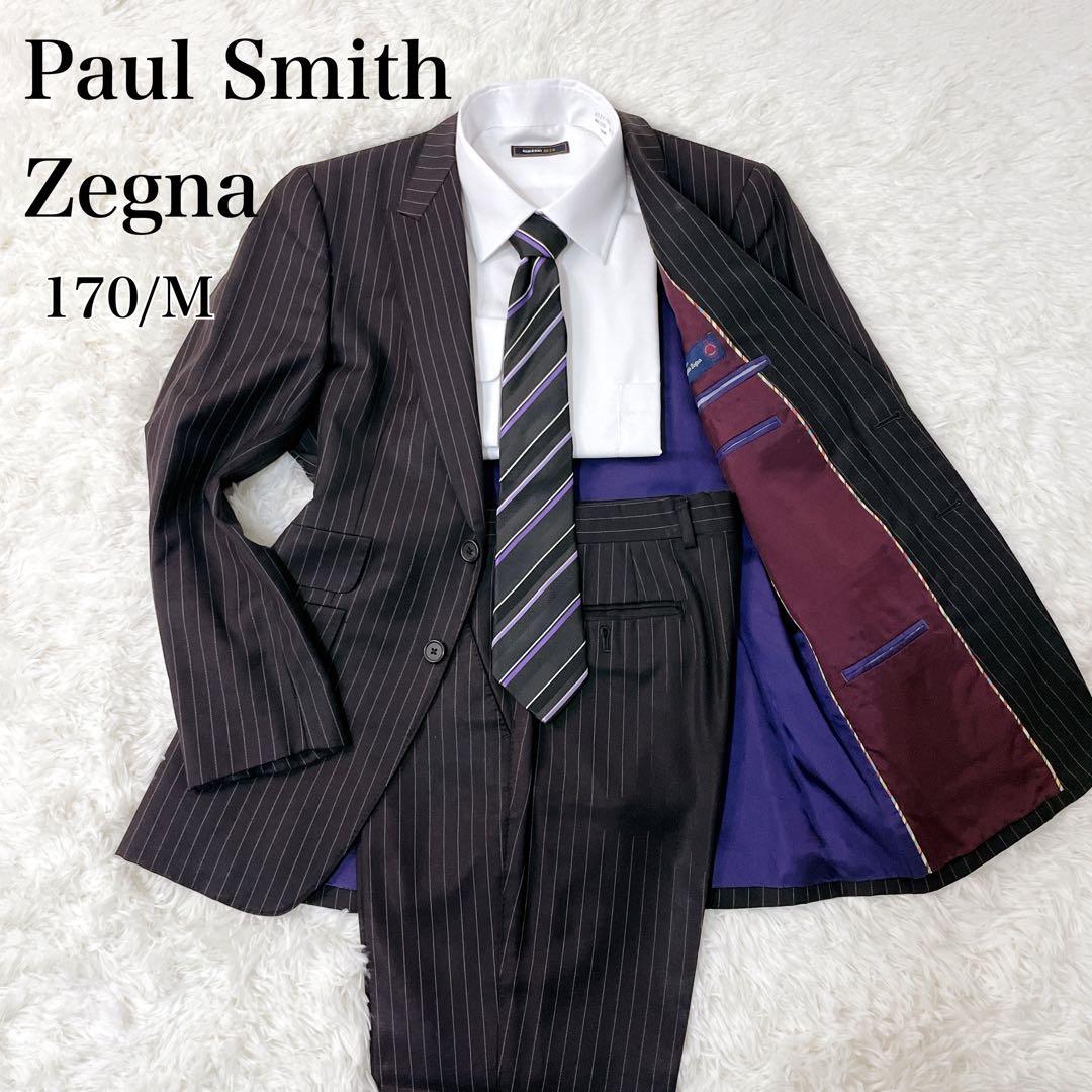 美品 ポールスミス ゼニア生地 スーツ M 黒 ストライプ セットアップ