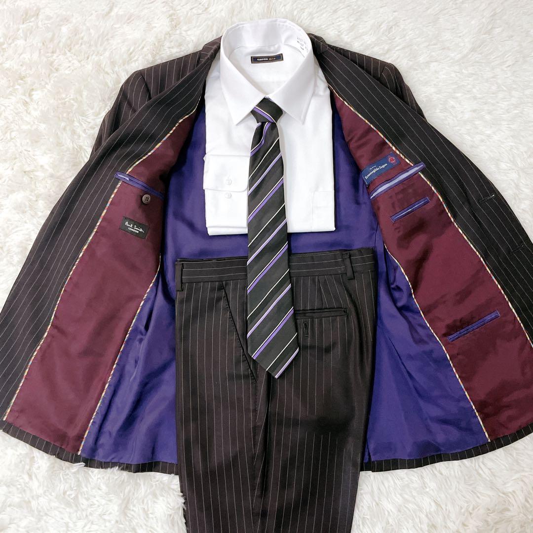 美品 ポールスミス ゼニア生地 スーツ M 黒 ストライプ セットアップ