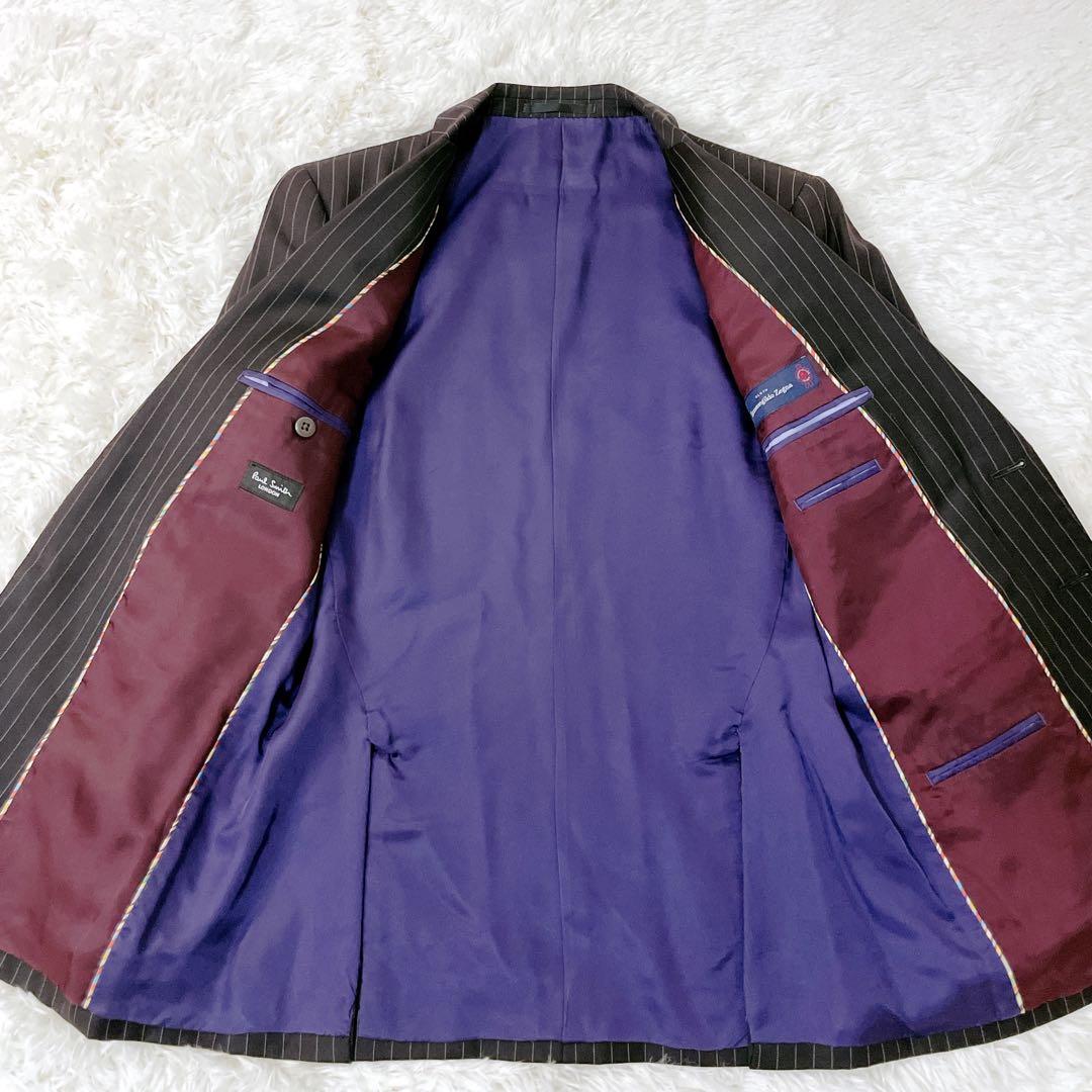 美品 ポールスミス ゼニア生地 スーツ M 黒 ストライプ セットアップ