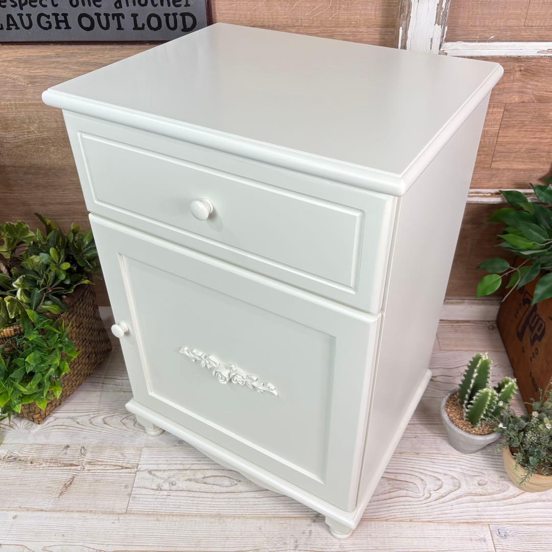 訳あり品【109】フレンチカントリー調ホワイトサイドキャビネット飾り棚収納家具