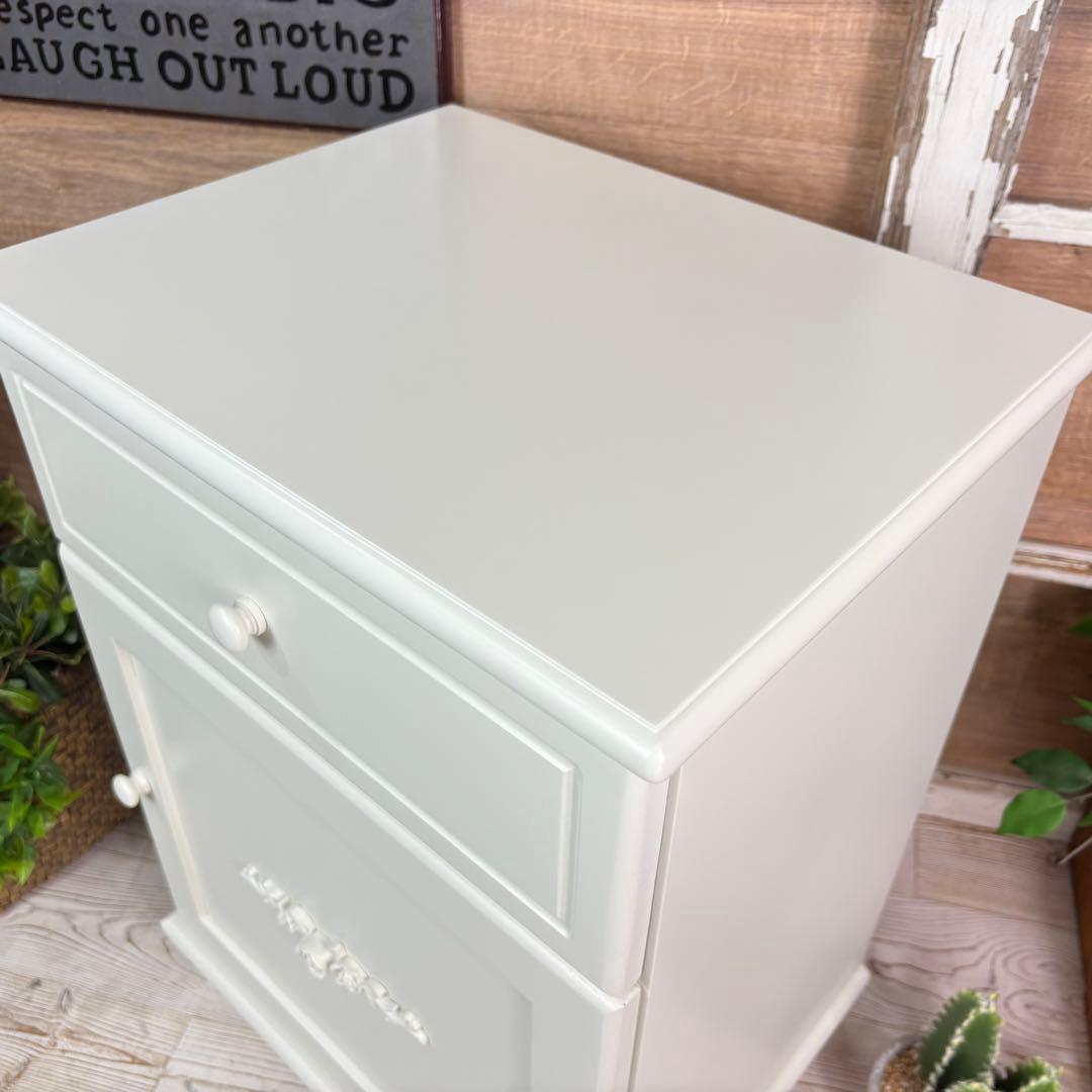 訳あり品【109】フレンチカントリー調ホワイトサイドキャビネット飾り棚収納家具