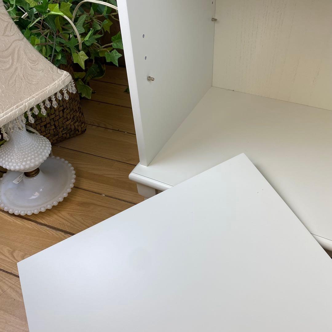 訳あり品【109】フレンチカントリー調ホワイトサイドキャビネット飾り棚収納家具