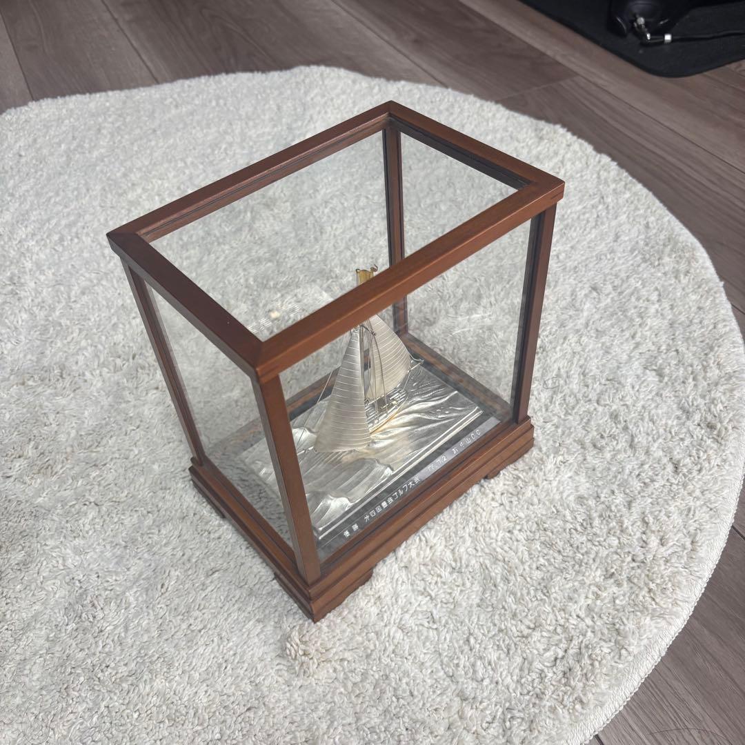 銀製 帆船置物 ガラスケース ヨット シルバー