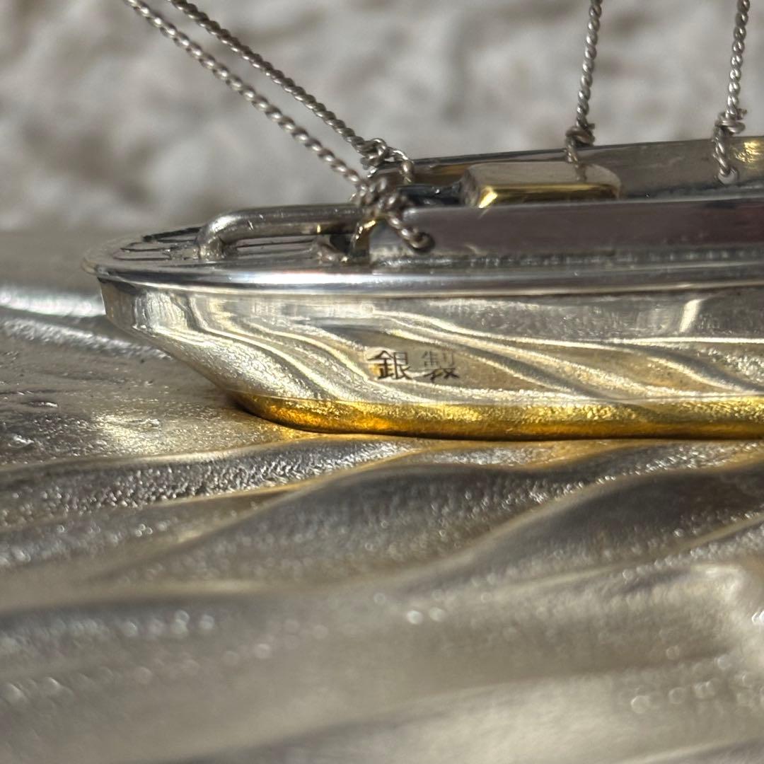 銀製 帆船置物 ガラスケース ヨット シルバー